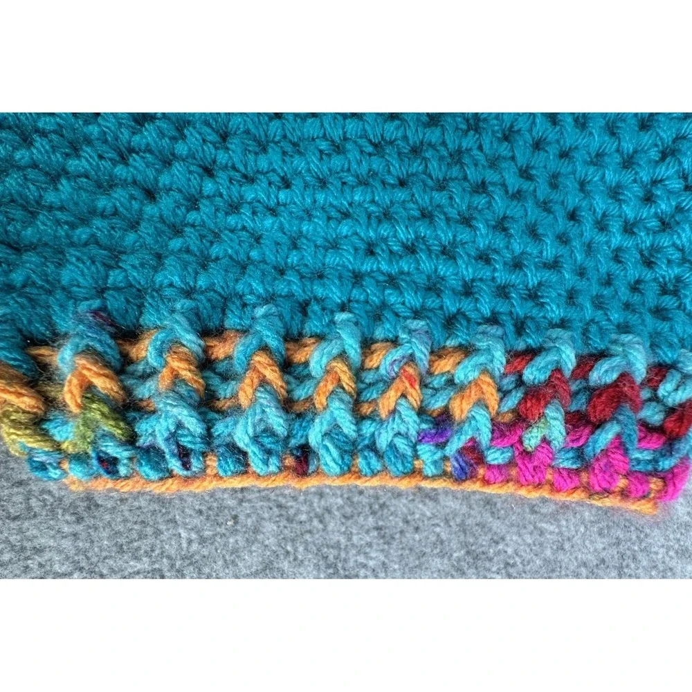 Dog Sweater & Hat Set Small Teal Multicolor‎ Handmade Crochet Pom Pom Puppy
